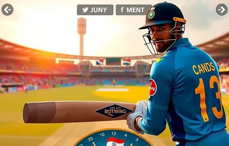 Cricketer's Calendar Batting Gameplay Cricketer's Calendar gameplay showing batting interface with Indian stadium crowd in background
